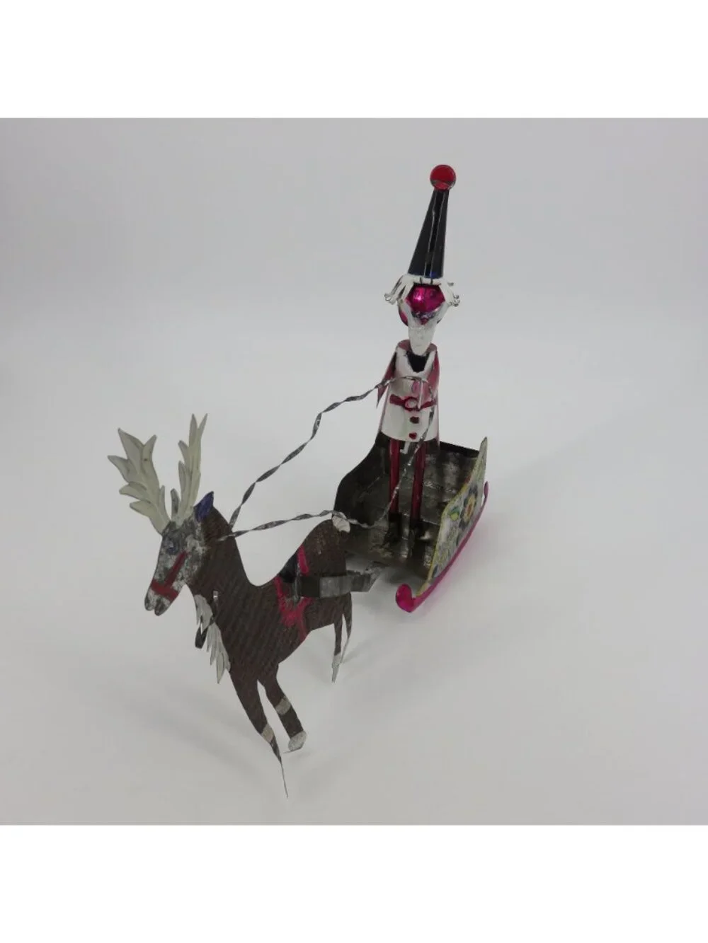 VTG Folk Art Santa Sleigh Reindeer Punched Punch Tin Christmas Holiday Mexico